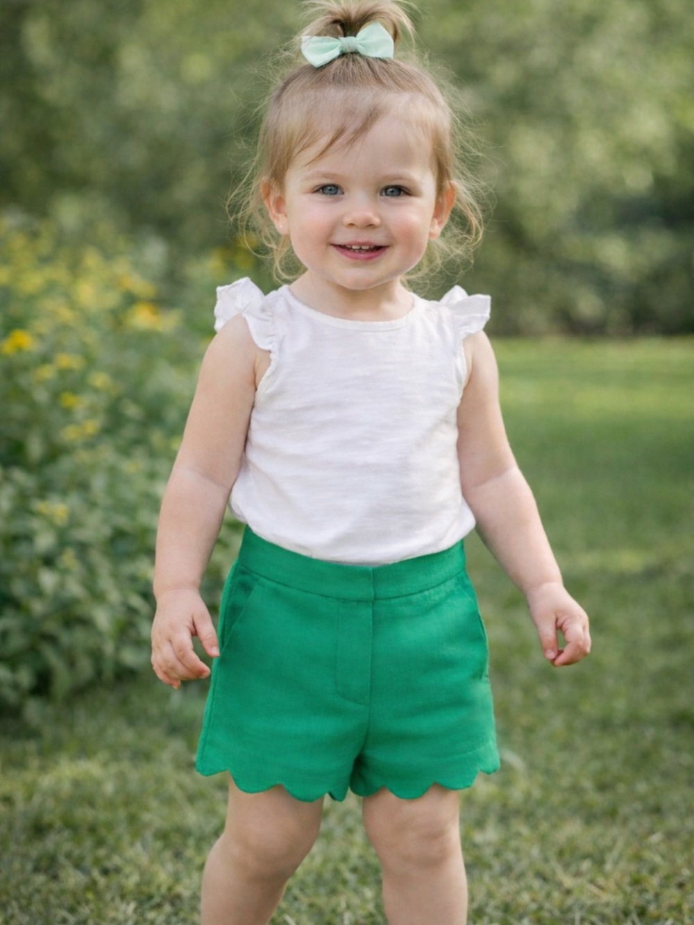 NWT J. Crew Factory Scallop Hem Girls Shorts bottoms emerald green 2T